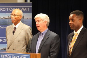 Detroit Mayor Dave Bing, Michigan Governor Rick Snyder with Kevy