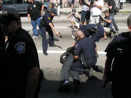 Pittsburgh police used tasers on protestors at a counter-recruting protest.